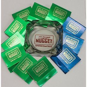 John Ascuaga's Nugget Reno Vintage Ashtray & (11)Unstruck Matchbooks Green/Blue